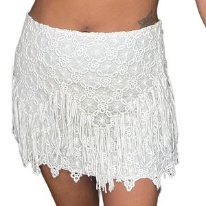 Free People Crochet Fringe Off White Mini Skirt